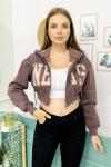 156415 Sardonlu Fermuarli Crop Sweatshirt